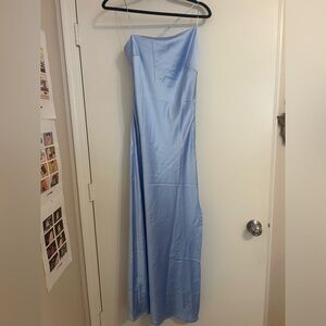 Satin Backless Split Thigh Long Blue Dress